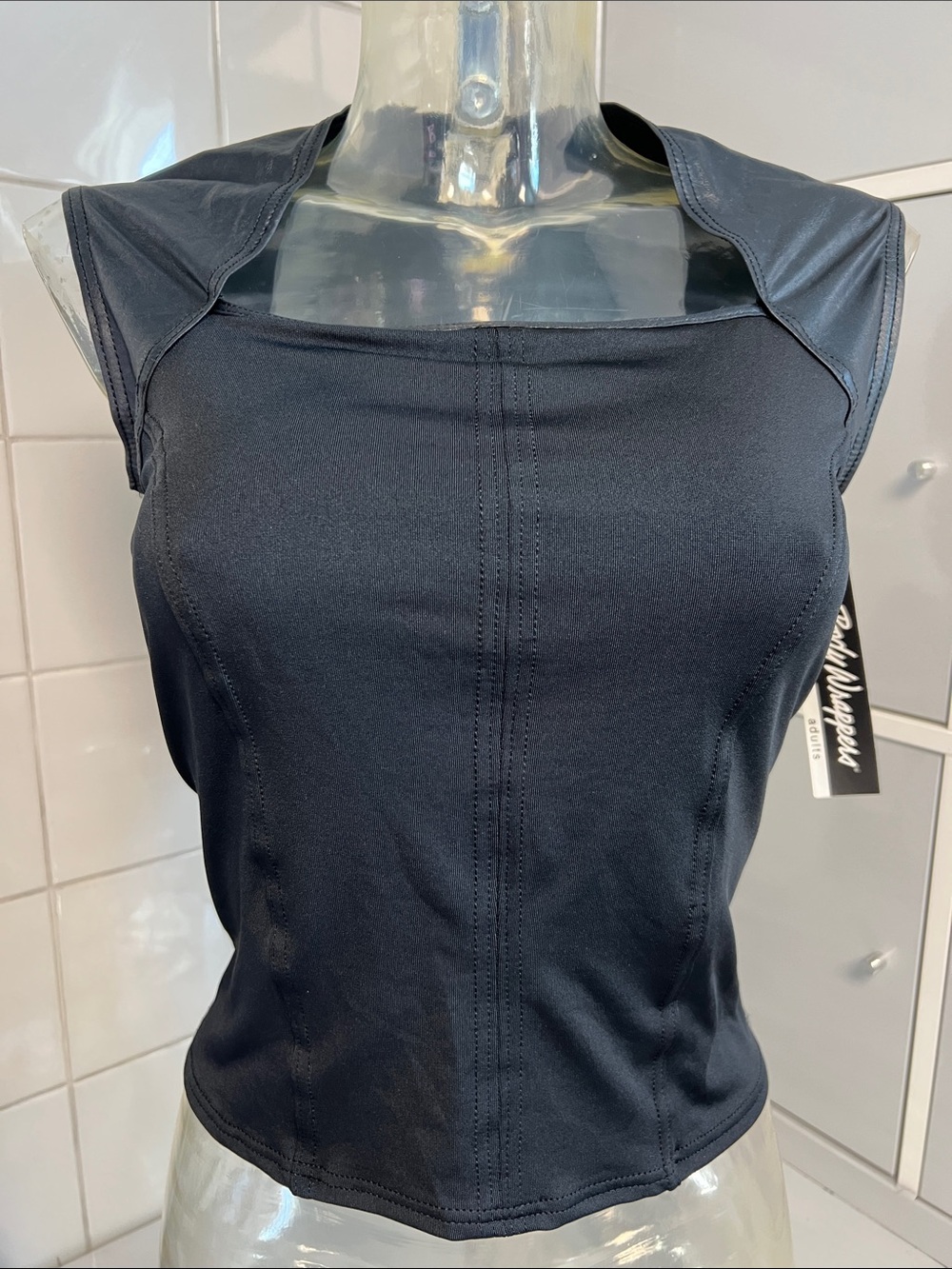 Leather-Look/Spandex Fitted Dance Top XL NWT Black
